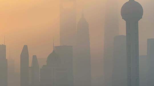 上海日出 平流雾 城市风光航拍