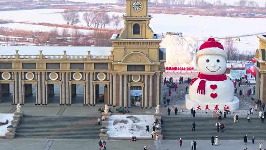 哈尔滨音乐长廊网红大雪人航拍