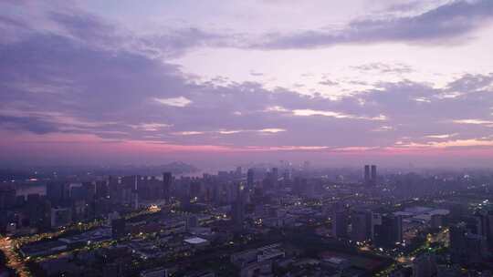 杭州滨江城市清晨风景航拍