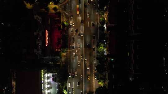 广州夜晚城市道路航拍