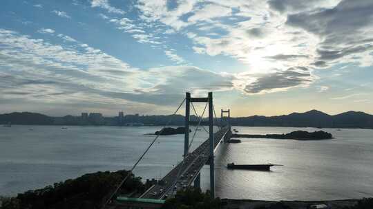 东莞虎门大桥日落夕阳航拍珠江黄昏河流风景