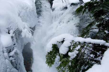 溪流，雪，瀑布，冰柱