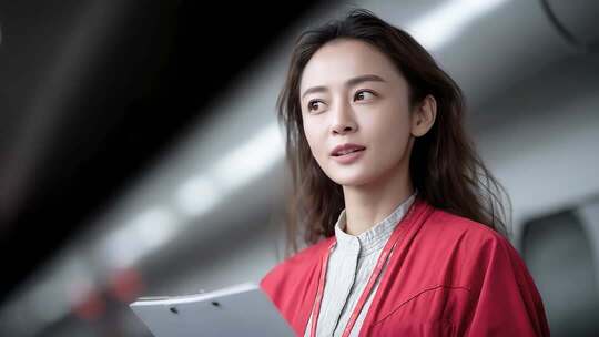 职场女性自信微笑迎接崭新一天