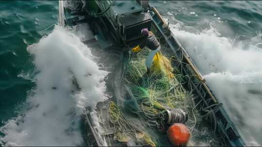 渔船捕鱼渔民海鱼丰收收获视频素材模板下载