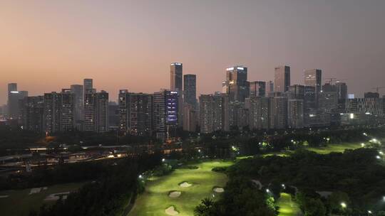 深圳南山区深圳湾日落晚霞夜景航拍