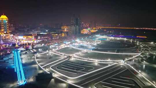 中国黑龙江哈尔滨松花江冬季冰雪嘉年华夜景