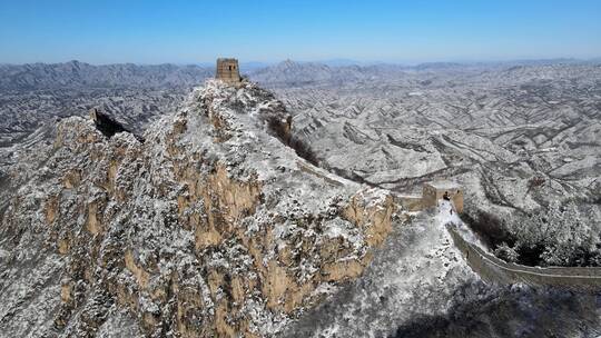 冬季长城雪景云海云海缭绕