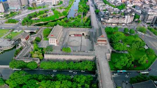 航拍西安永宁门城墙建筑