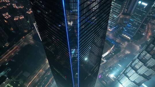 上海陆家嘴环球金融中心夜景航拍