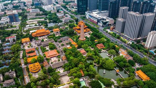 福建福州西禅古寺航拍城市风景古建筑