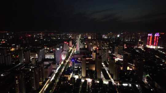 航拍安徽宿州城市夜景交通