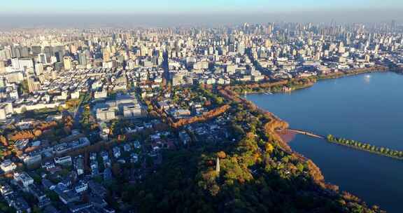 杭州西湖全景秋季航拍