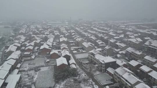 乡村雪原下雪航拍风光