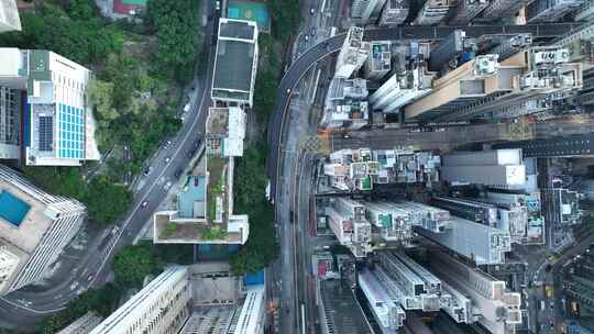 香港道路交通俯拍街道车流城市建筑俯瞰楼房