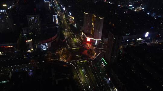 航拍湖南岳阳火车站立交桥夜景