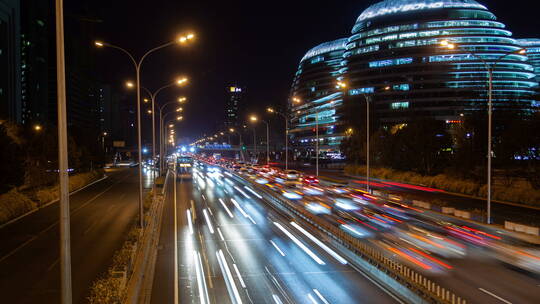 北京道路夜景延时摄影