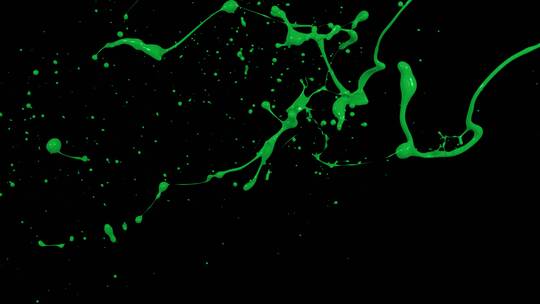 绿色液体颜料泼洒飞溅水珠下落
