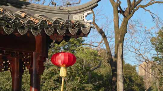 中式园林灯笼红灯笼过年春节新年氛围建筑