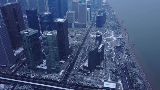 钱江新城 钱塘江 航拍 雪景 杭州 4