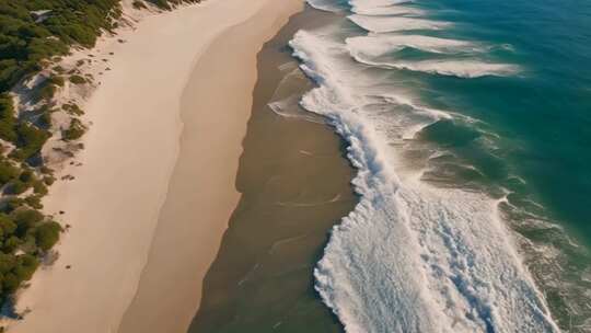 俯瞰海浪拍打沙滩景色