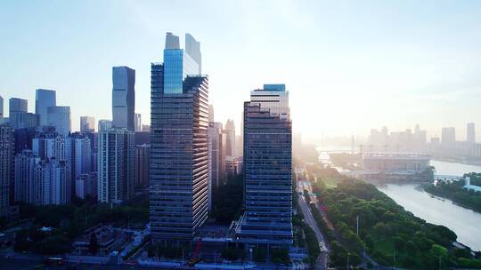 航拍夕阳下广州市区现代城市都市风光视频素材模板下载