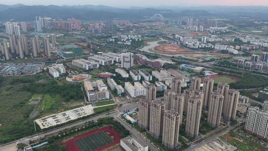 航拍柳州柳东新区城市建设