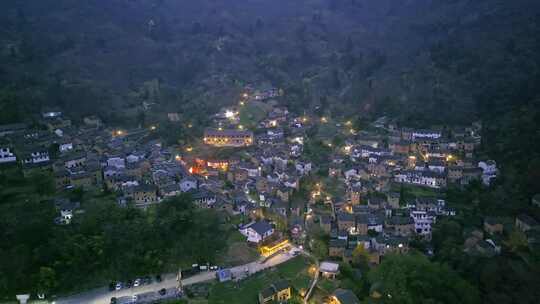 安徽黄山歙县皖南阳产土楼世界遗产夜景航拍