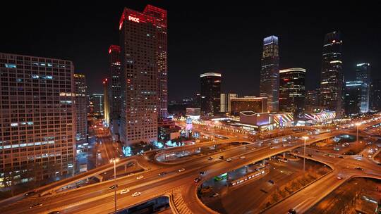 北京国贸CBD立交车流夜景