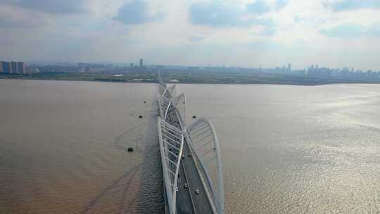 杭州钱塘江九堡大桥航拍