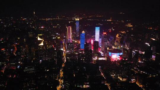 南京夜景新街口繁华商圈航拍4K