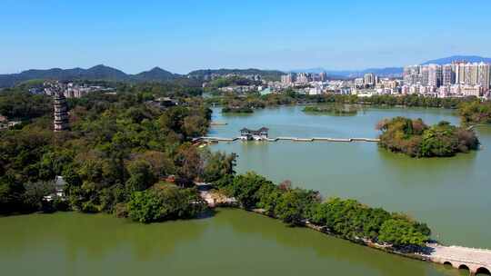 惠州西湖泗洲塔九曲桥大景视频素材模板下载