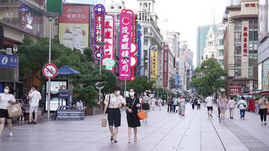 繁华上海南京东路街景视频素材模板下载