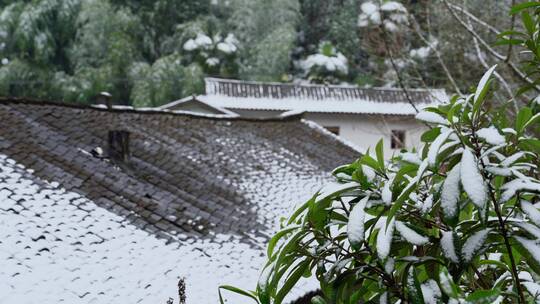 山村屋顶积雪