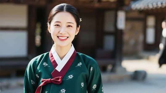 穿韩服微笑的亚洲女性