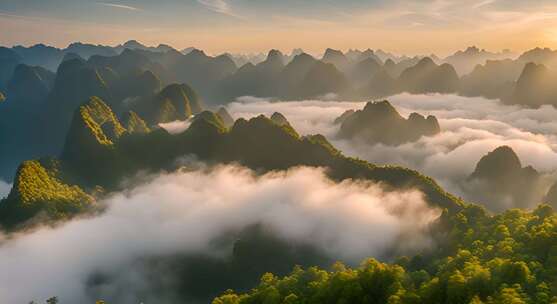 桂林山水合集山峰云海群山云雾缭绕自然风景