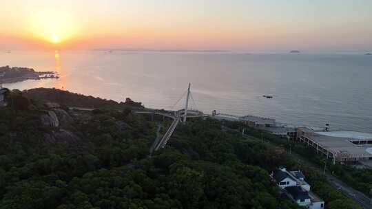 福建厦门黄厝海滩日出彩霞航拍