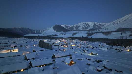 禾木冬天晨曦 村庄 禾木雪景新疆冬季旅游视频素材模板下载