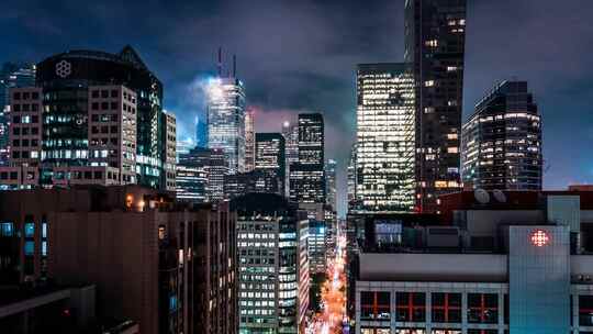 城市航拍日转夜加拿大多伦多汽车夜景灯光