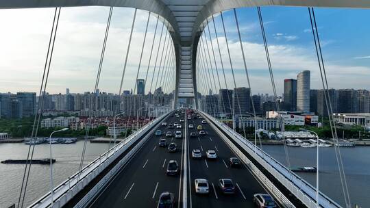 最新原创-上海卢浦大桥航拍上海世博文化园