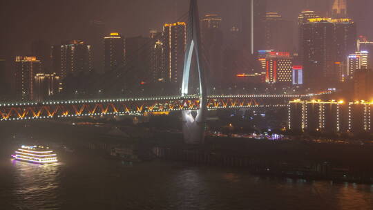 重庆跨河大桥夜景延时