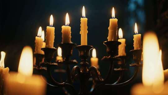 燃烧的蜡烛烛台特写