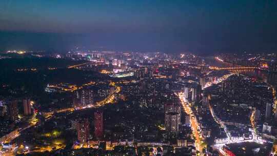 四川乐山城市夜幕降临夜景灯光航拍延时