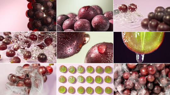 新鲜葡萄巨峰葡萄紫葡萄创意水果广告实拍高清在线视频素材下载