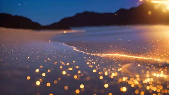 海边夜景波光粼粼画面