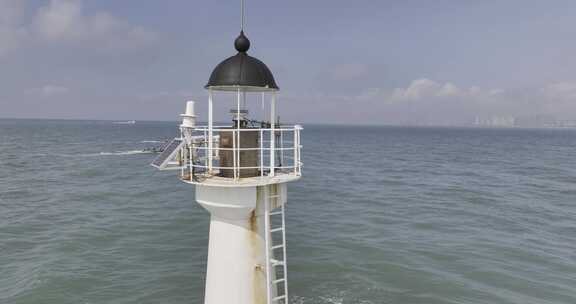 青岛航拍大海灯塔天空海岸