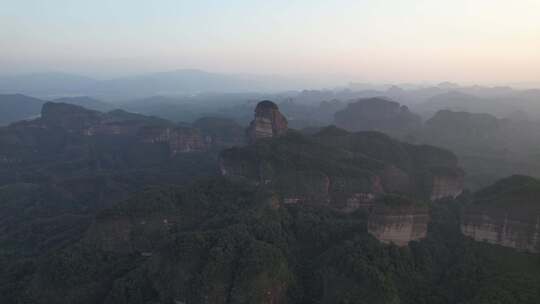 广东韶关丹霞山5A景区晚霞日落夕阳航拍