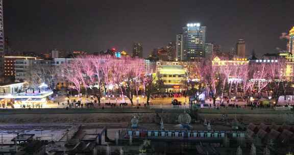 哈尔滨道里区冬季夜景航拍