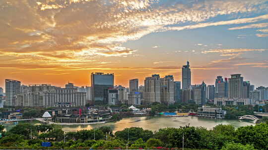 南宁民歌湖日转夜延时视频