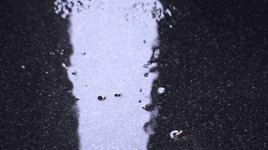 路面水洼雨滴特写