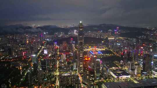 深圳福田CBD大湾区平安大厦夜景蓝调航拍